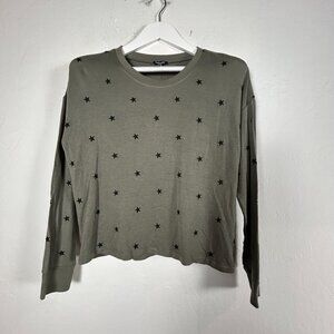 Splendid Women Olive Green Embroidered Star Long Sleeve Crewneck Top XS New $128